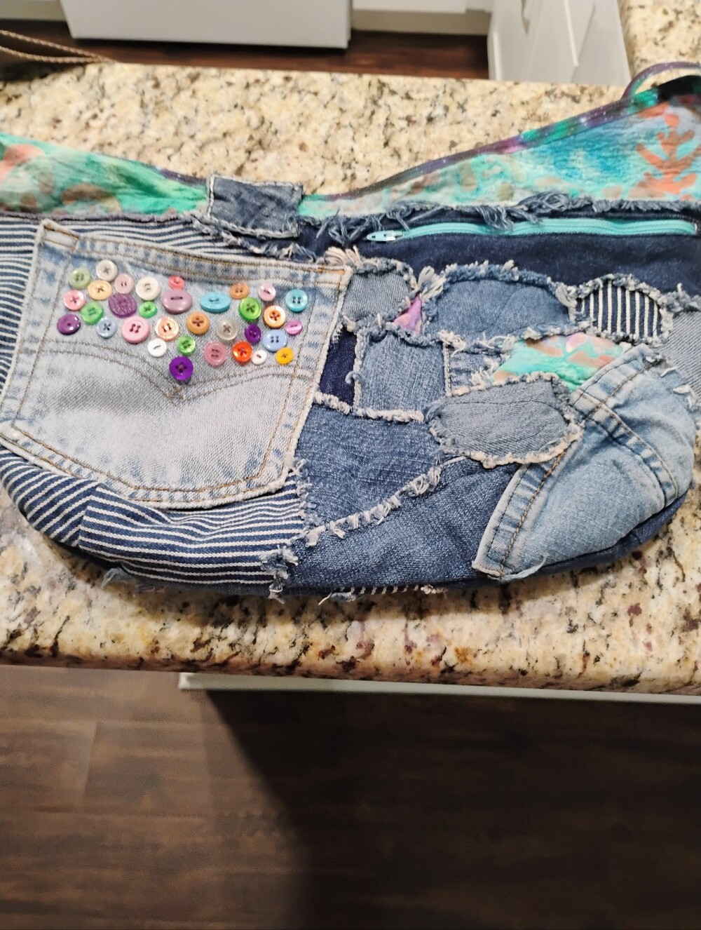 Boho Patchwork Denim Crossbody Bag in Blue
